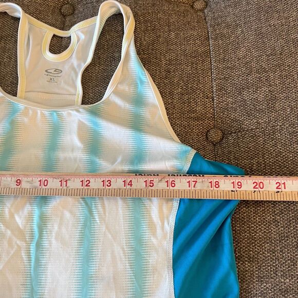 Womens Champion razor back shirt tee white and blue stripes size EXTRA LARGE - Picture 4 of 15